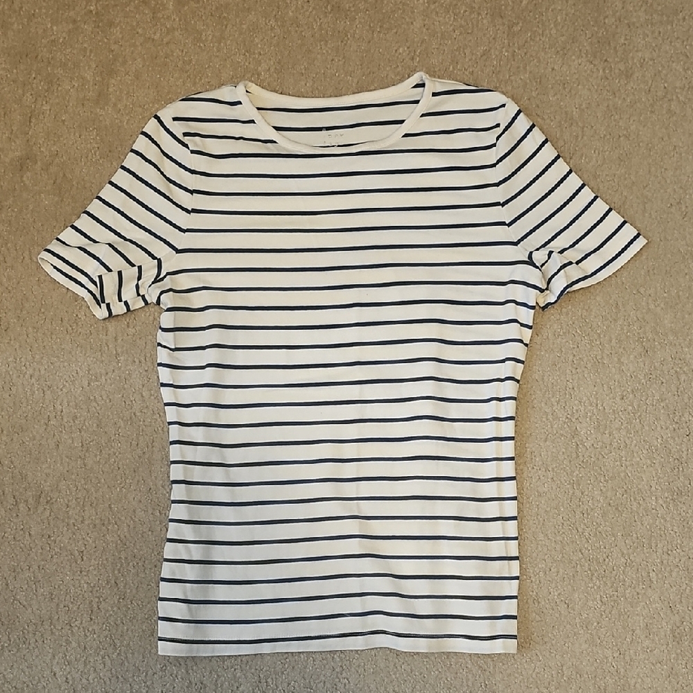 Striped White and Navy Blue Women's Top